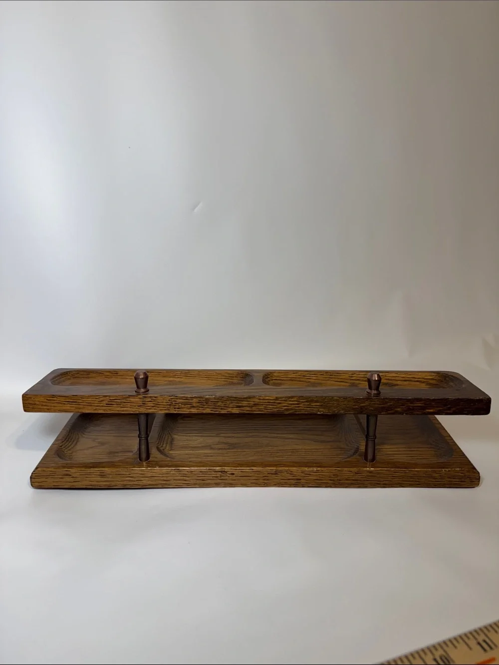 Vintage Mid-Century Modern (MCM) 2-Tier Wooden Dresser Valet Tray Organizer